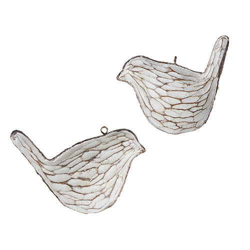 4-inch whitewash resin bird ornament with a natural wood-like finish.