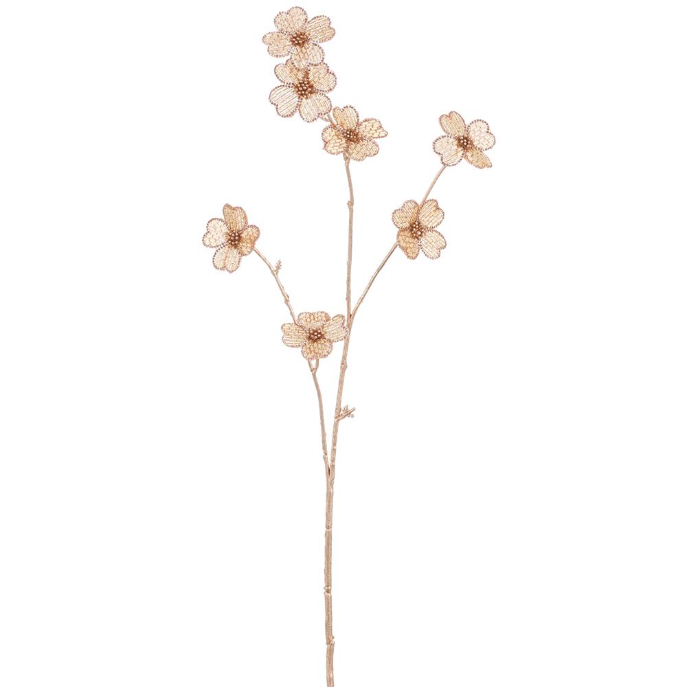 30-inch gold beaded blossom spray with shimmering floral blooms on a slender stem.