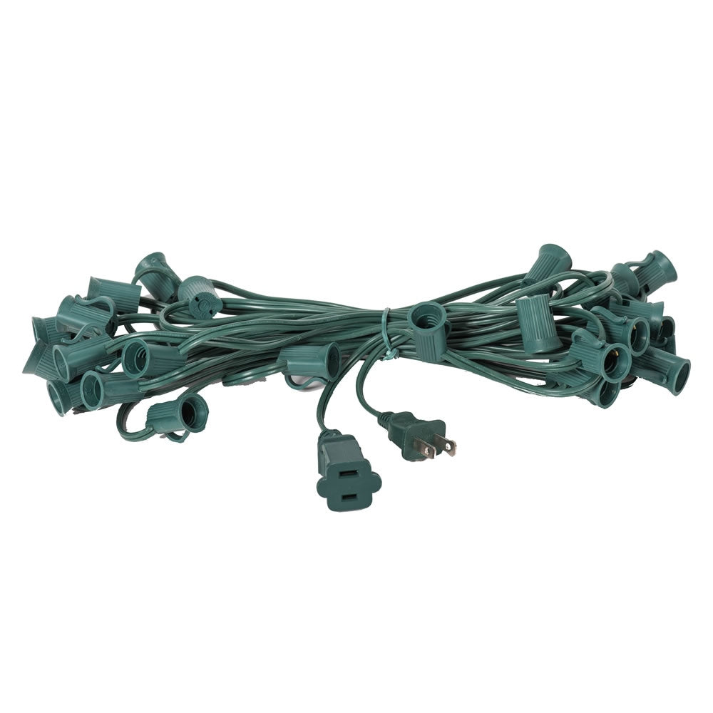 Bundle of two green 25-foot C7 light stringers with 12-inch socket spacing and polarized plugs.