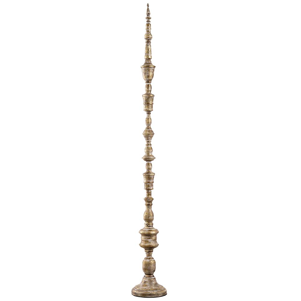 47-inch tall metal finial tabletop accent in an antique gold finish with a tiered, tapered design.