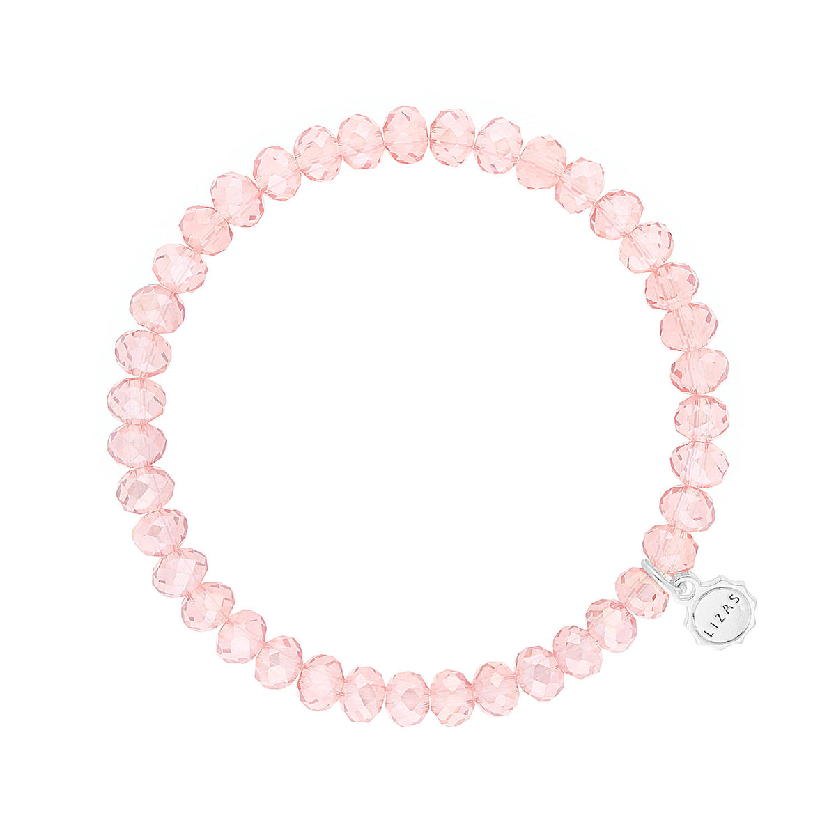 Stretchy bracelet with faceted glass beads in a colorful beaded pattern.