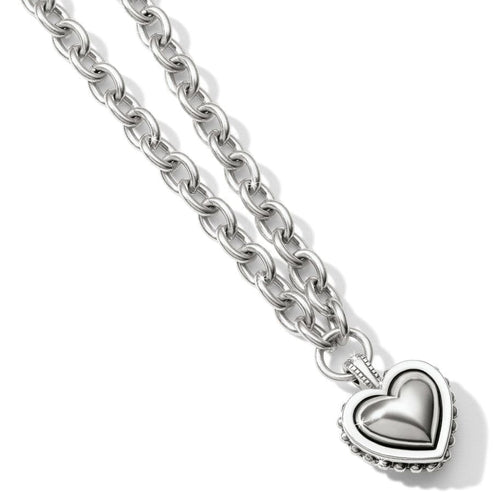 Silver plated Pretty Tough Bold Heart Necklace with a chunky link chain and heart pendant.