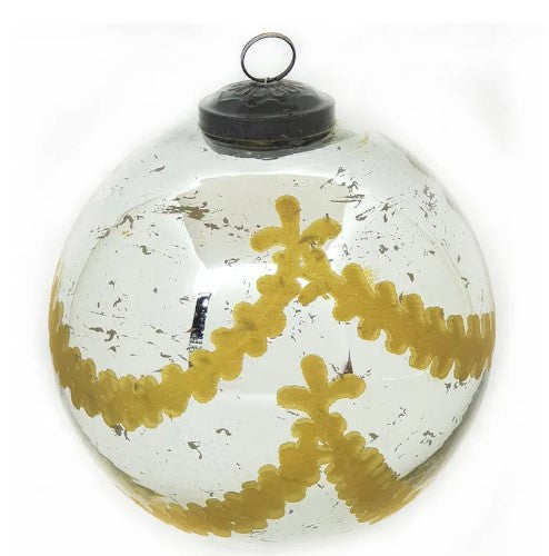 Venetian glass six-inch spherical ornament with a reflective gold finish.
