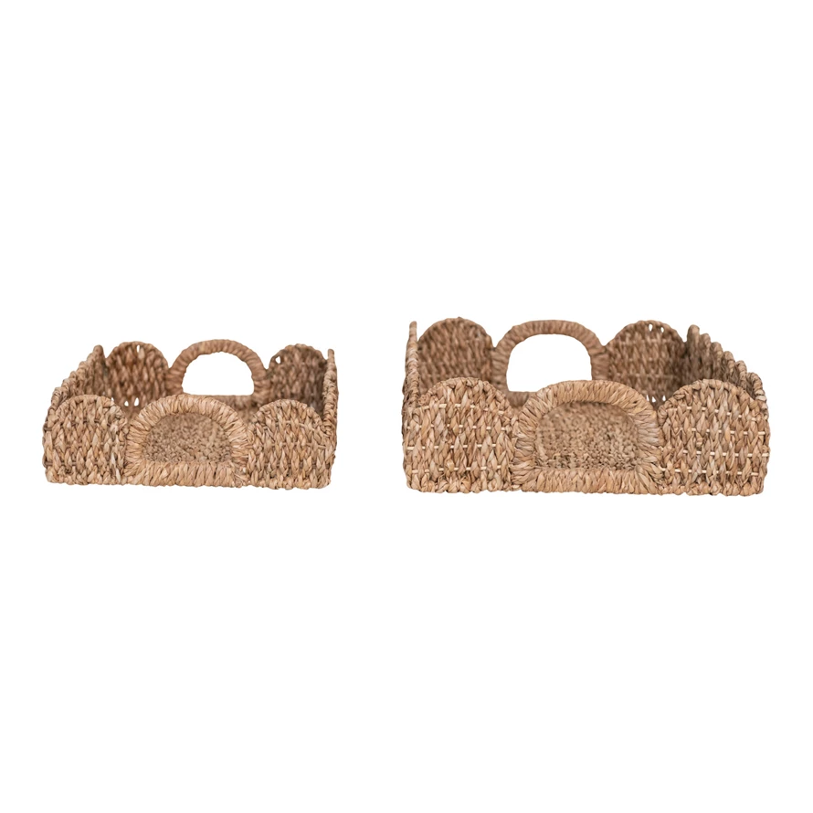 Decorative Braided Bankuan Trays w/ Handles & Scalloped Edge - Sold Individually