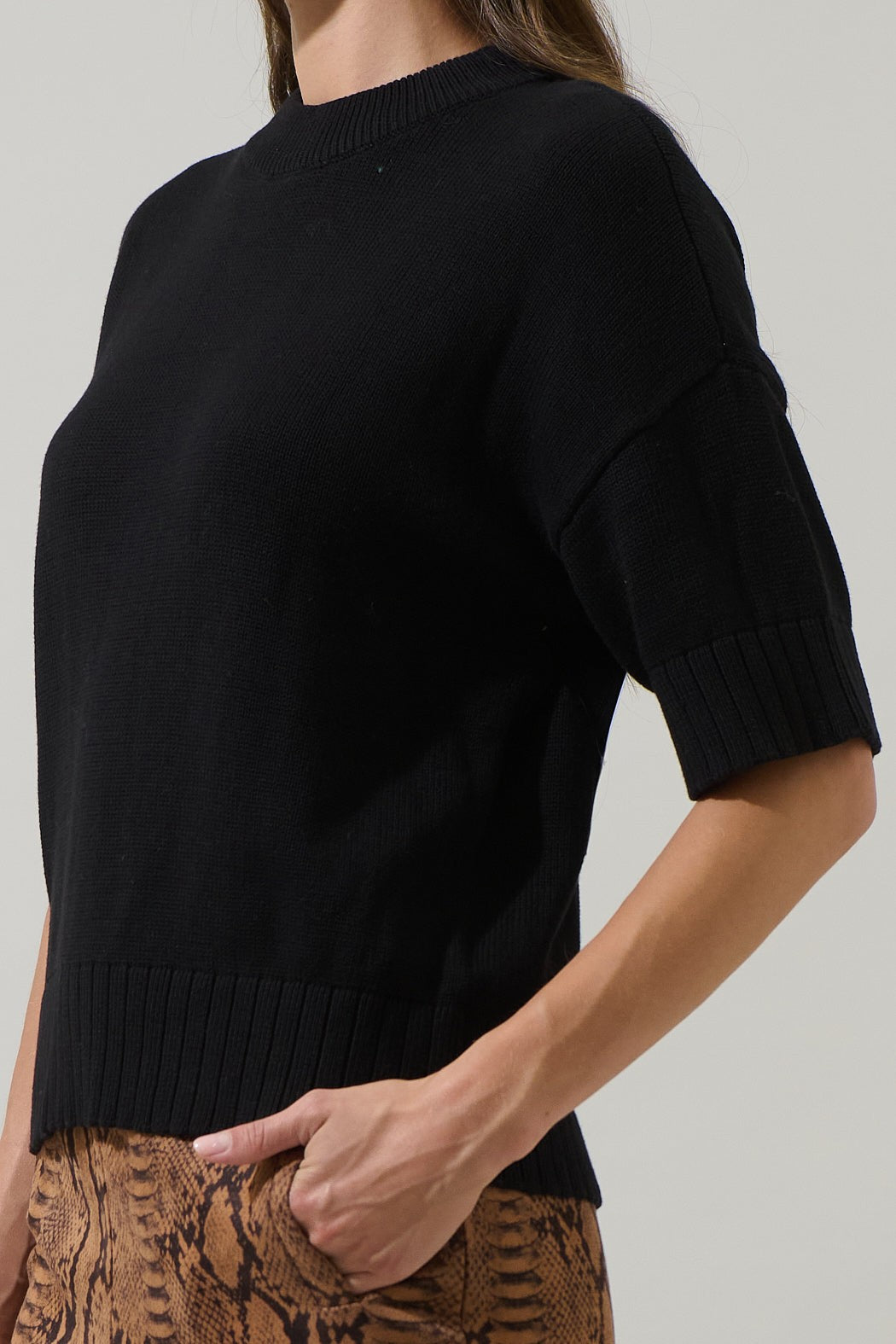 Novah drop shoulder sweater top in natural cotton with ribbed cuffs