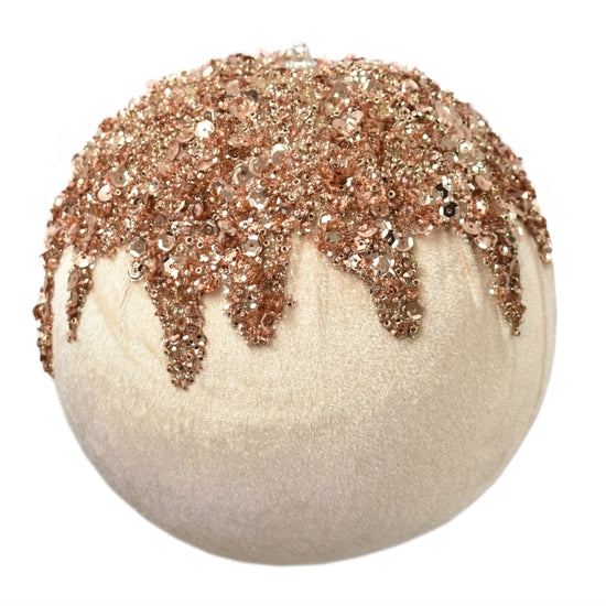 6-inch velvet bauble with dripping sequin design in deep red