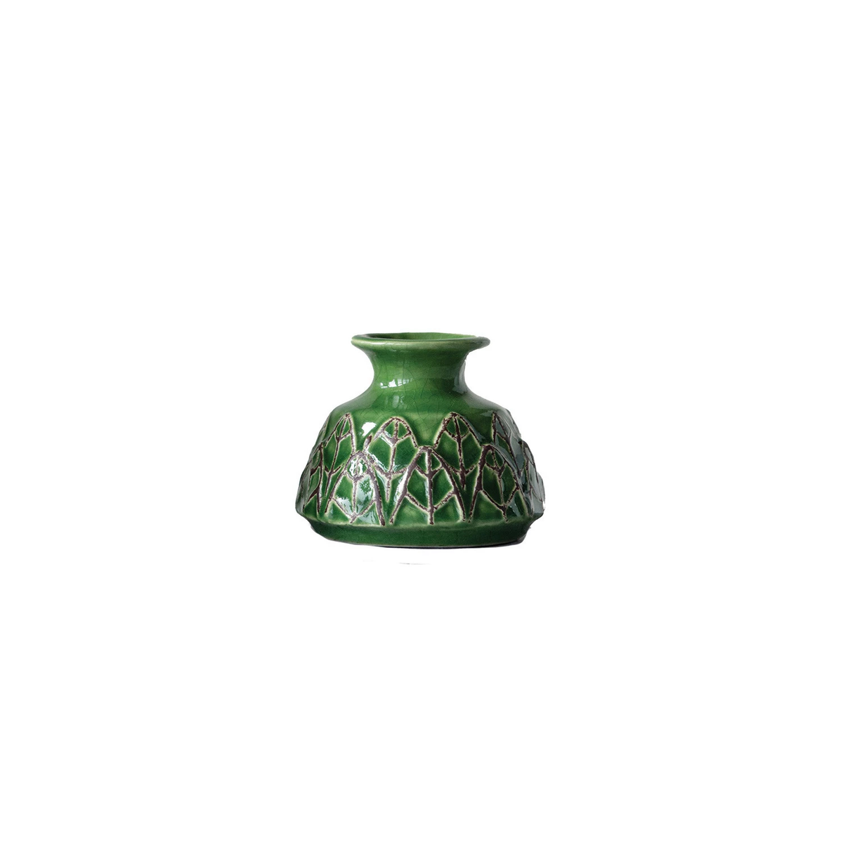 Embossed stoneware vase with textured surface in neutral tone