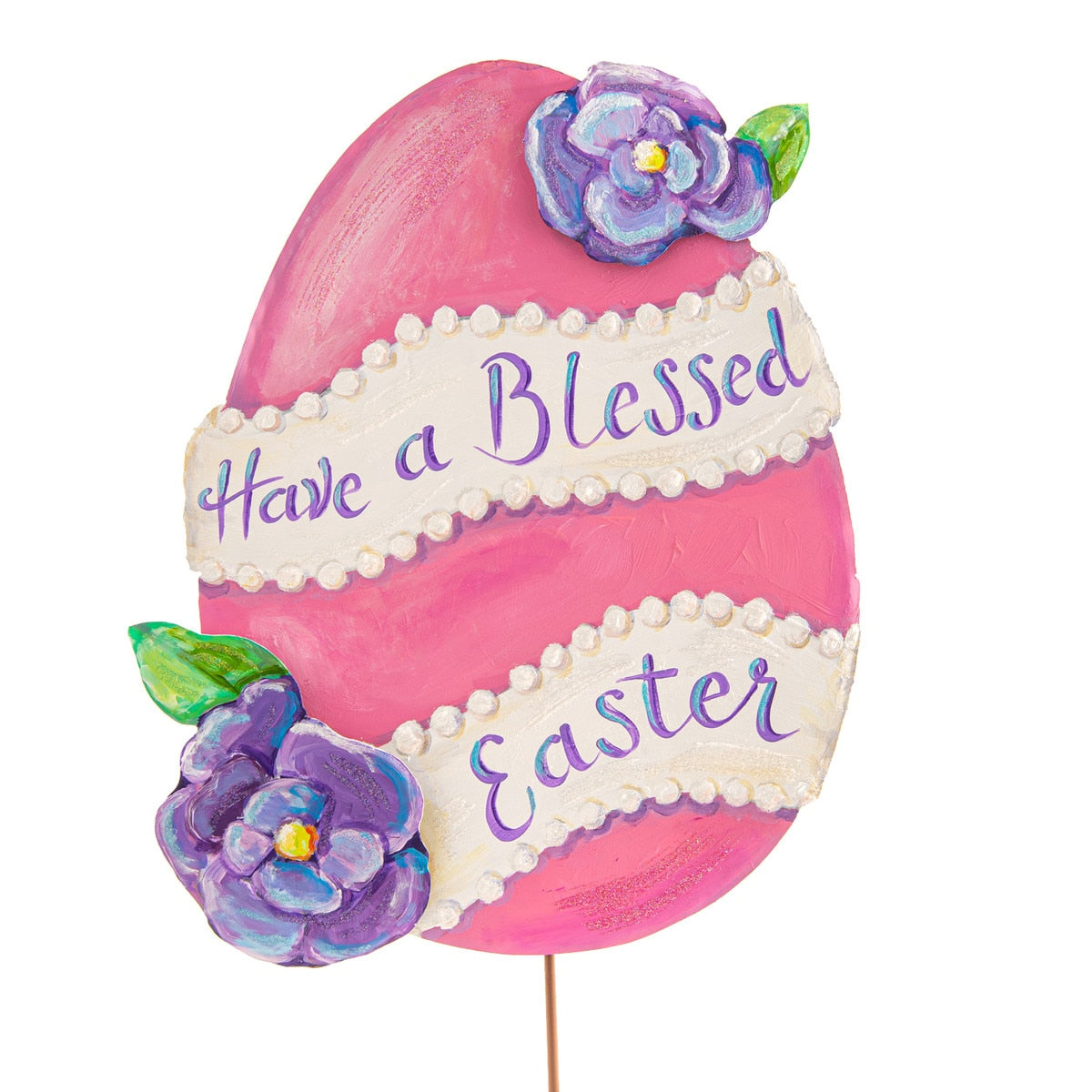 Blessed Egg stake in natural wood finish with smooth oval silhouette.