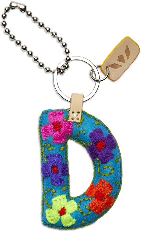 Felt letter charm in bright yellow with attached metal chain