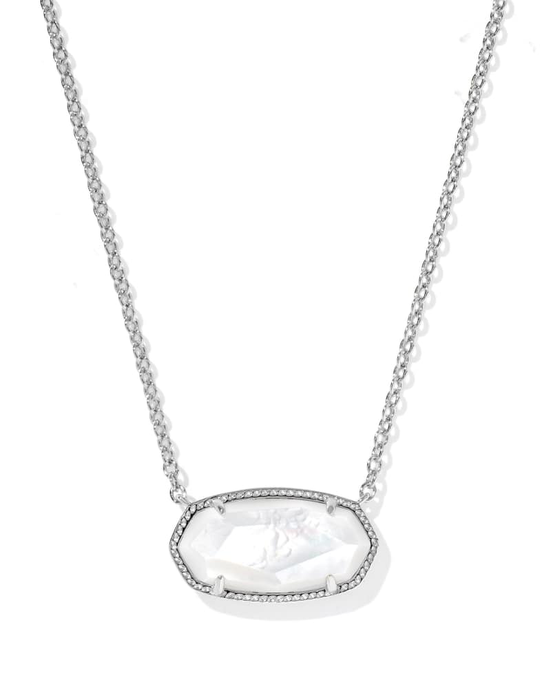 Elisa Statement Short Pendant Necklace with a white iridescent stone and silver-tone chain.