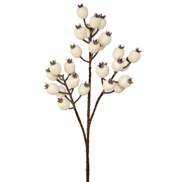 24-inch Icey WP Pomegranate Berry Spray with white berries and brown stems.