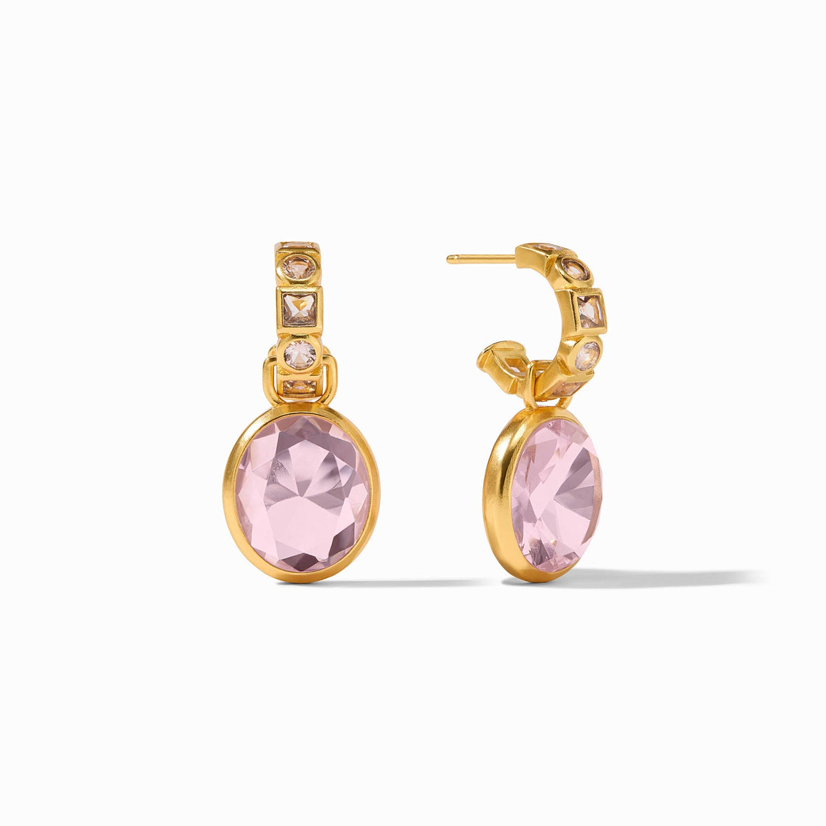 Jolie hoop earring with charm in gold plate featuring imported glass stones