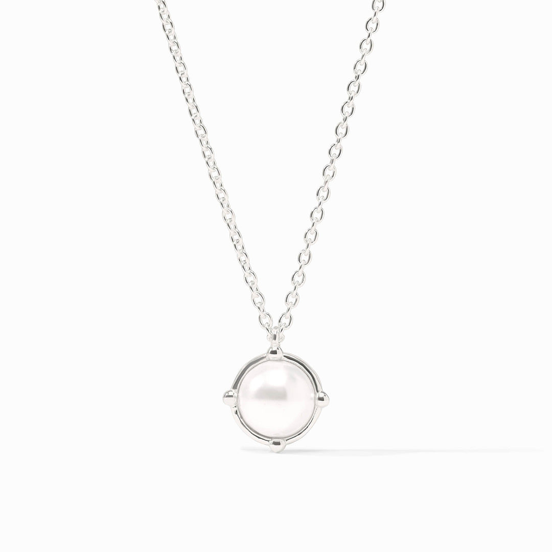 Honeybee Solitaire Necklace in silver featuring a round white pearl pendant on a delicate chain.