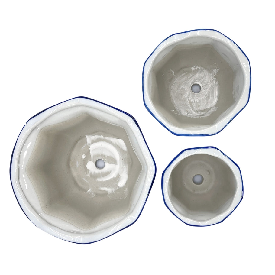 Blue & White Floral Ceramic Pots Ruffled Lip Style3 - Sold Individually