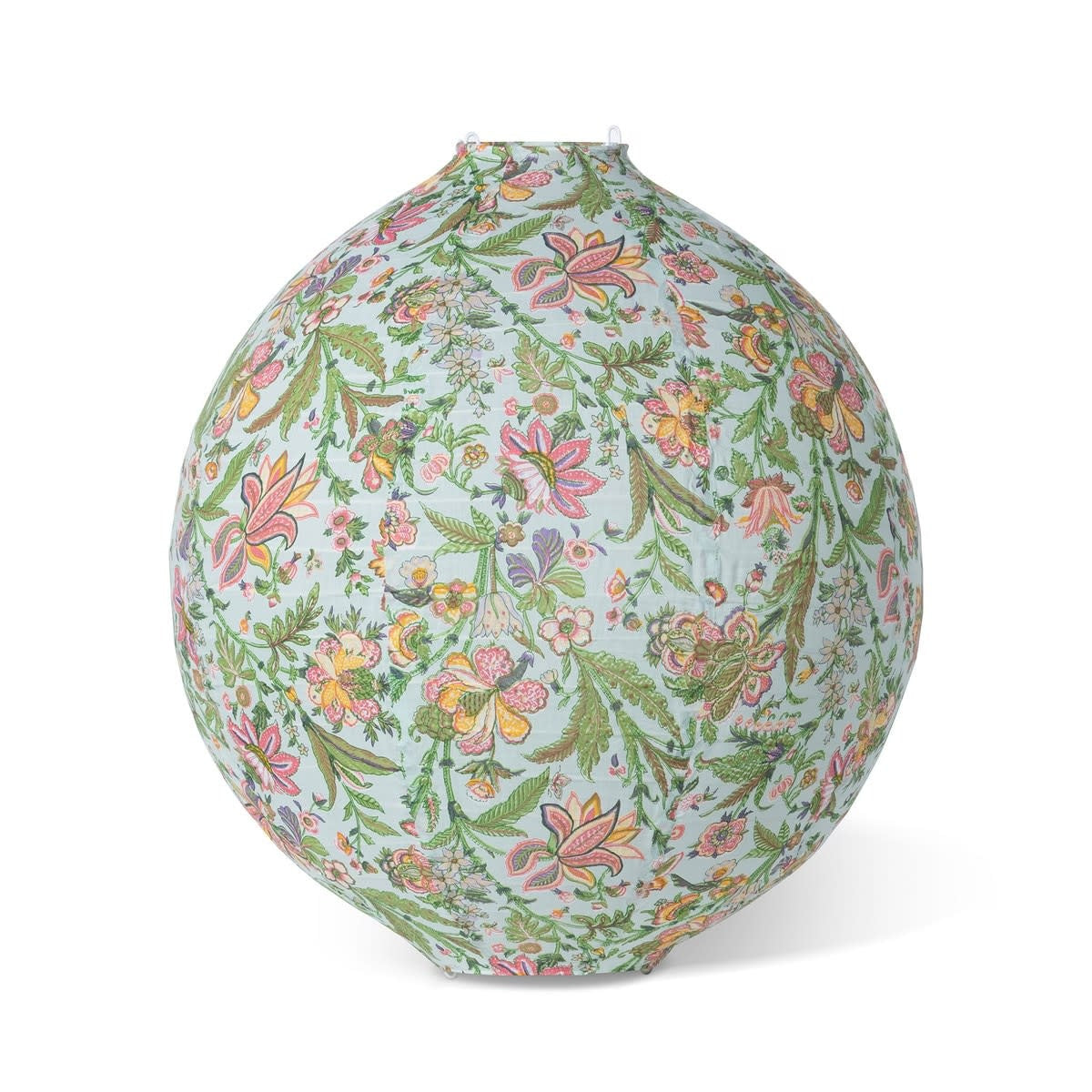 Large Zanskar cotton hanging lantern in sea green with turquoise, pink, purple, and orange floral motifs.