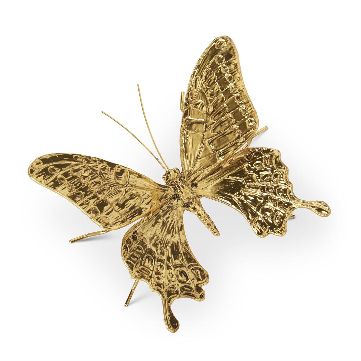 Gold alloy butterfly earrings with a delicate winged silhouette.