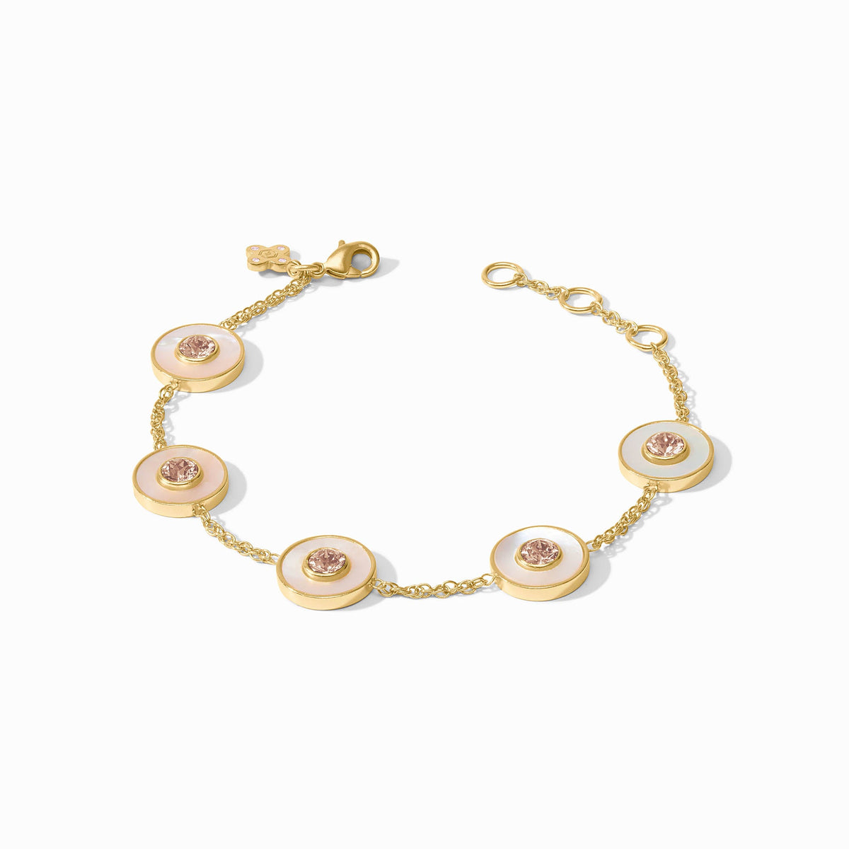 Champagne gold plated adjustable circle bracelet with mother-of-pearl accent