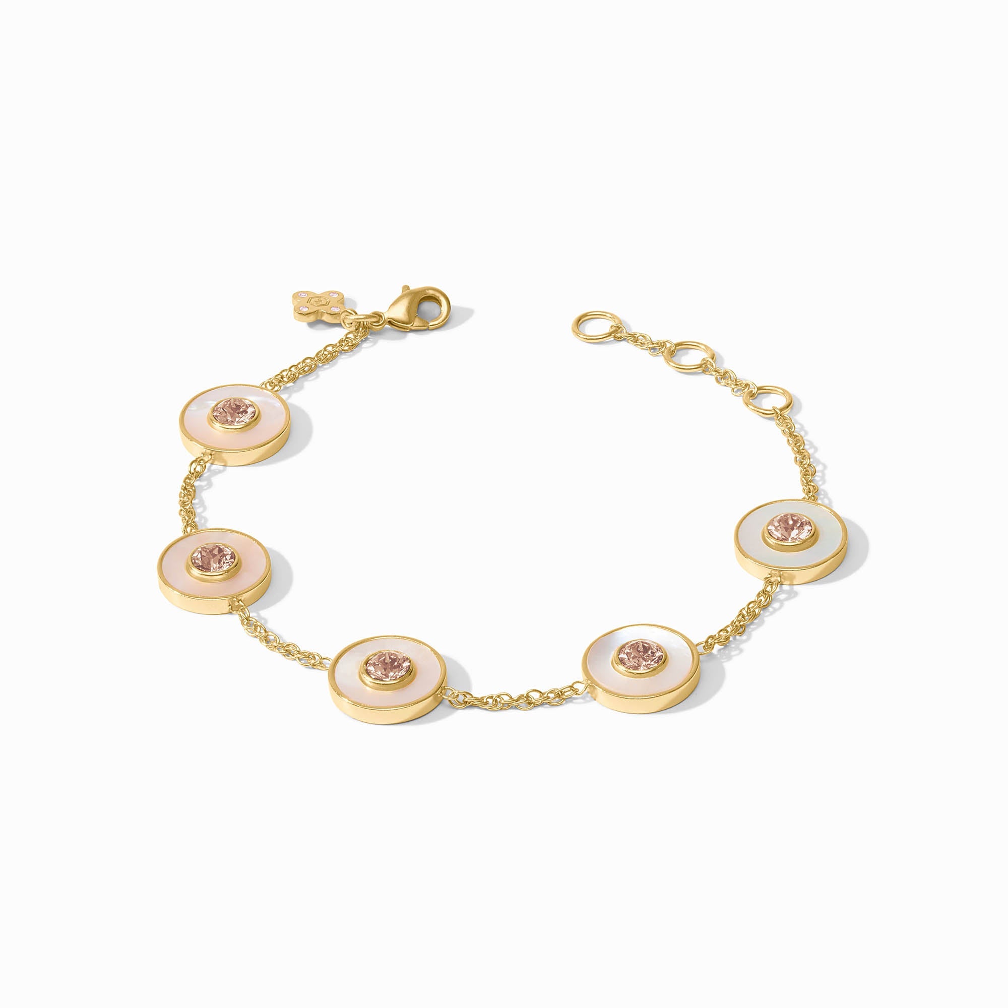Champagne gold plated adjustable circle bracelet with mother-of-pearl accent