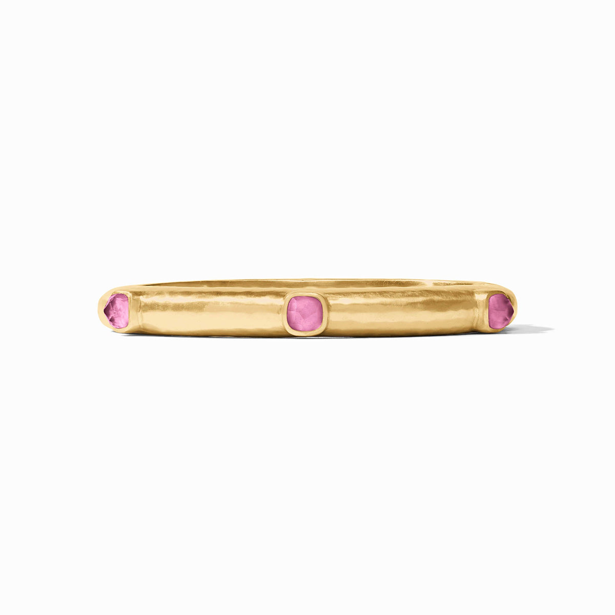 Catalina Stone Hinge Bangle in 24K gold plate with pink glass stones.