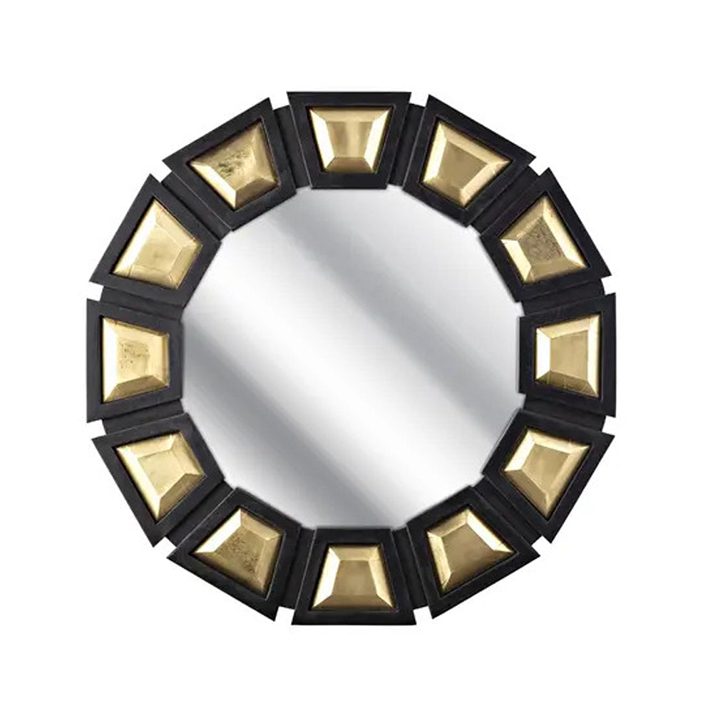 Square wooden mirror with brass frame accents