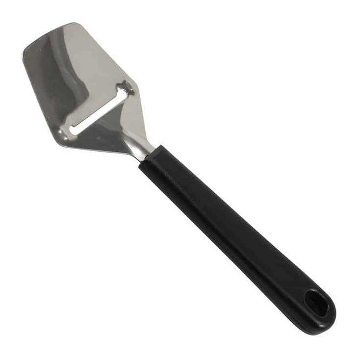 Mini cheese plane with a stainless steel blade and a black plastic handle.