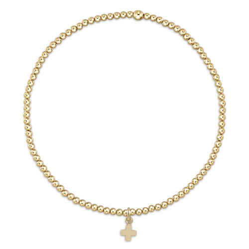 Gold-filled bracelet with 2mm beads and a small signature cross charm