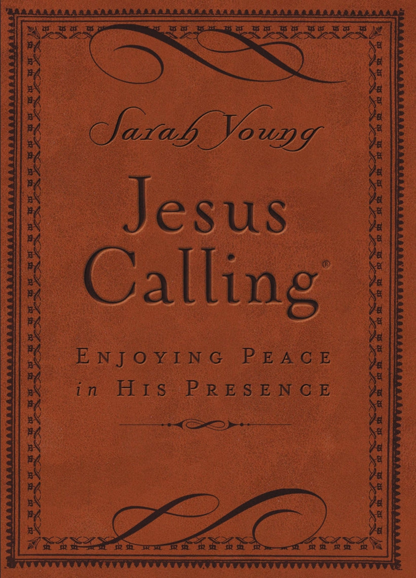 Deluxe edition Jesus Calling book with gold foil cover text on a dark background