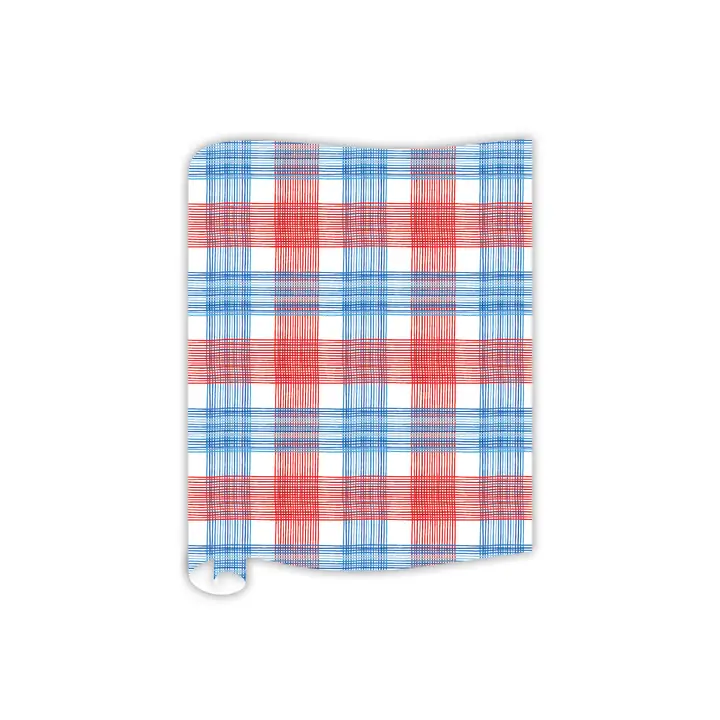 Continuous paper table runner roll in white with a subtle geometric pattern.