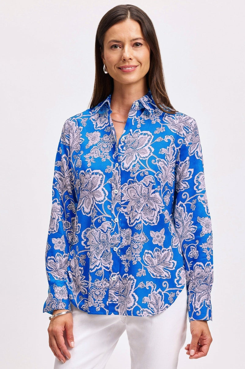 Meghan No Iron Woodblock Floral Long Sleeve Shirt