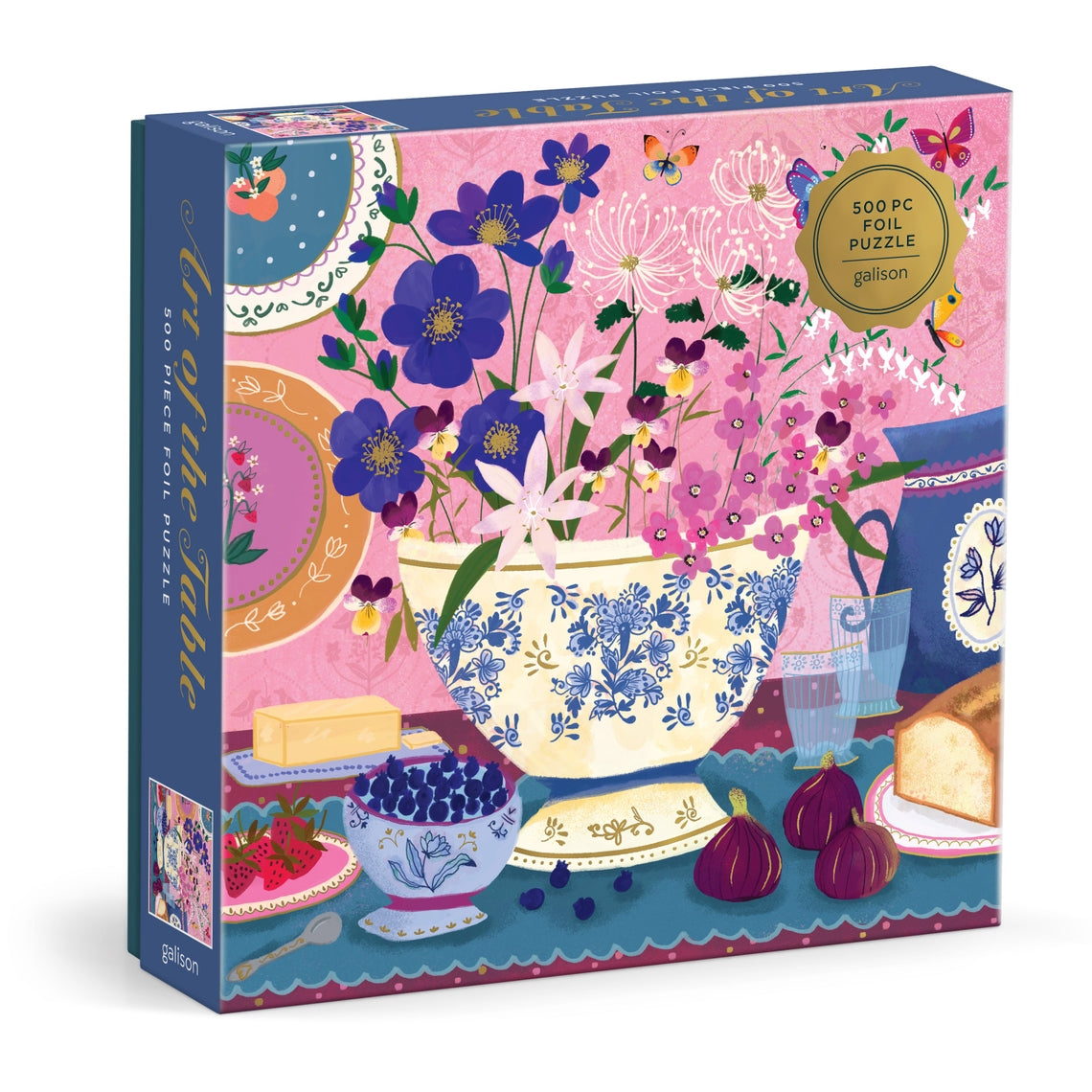Joy Laforme Art of the Table 500 Piece Foil Puzzle box featuring a floral still life with figs.