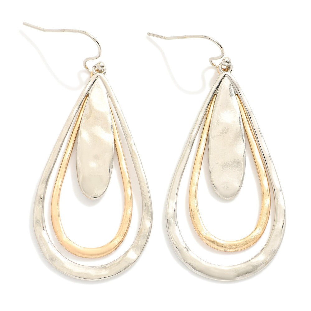 Hammered Metal Nesting Teardrop Drop Earrings