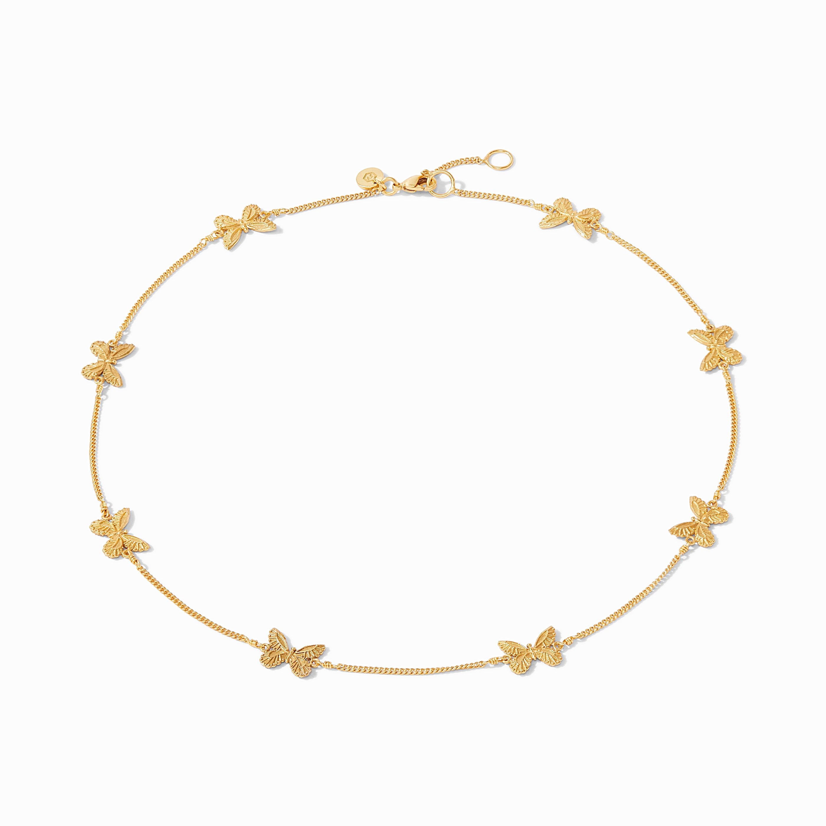 Adjustable gold-plated butterfly delicate station necklace with adjustable chain.