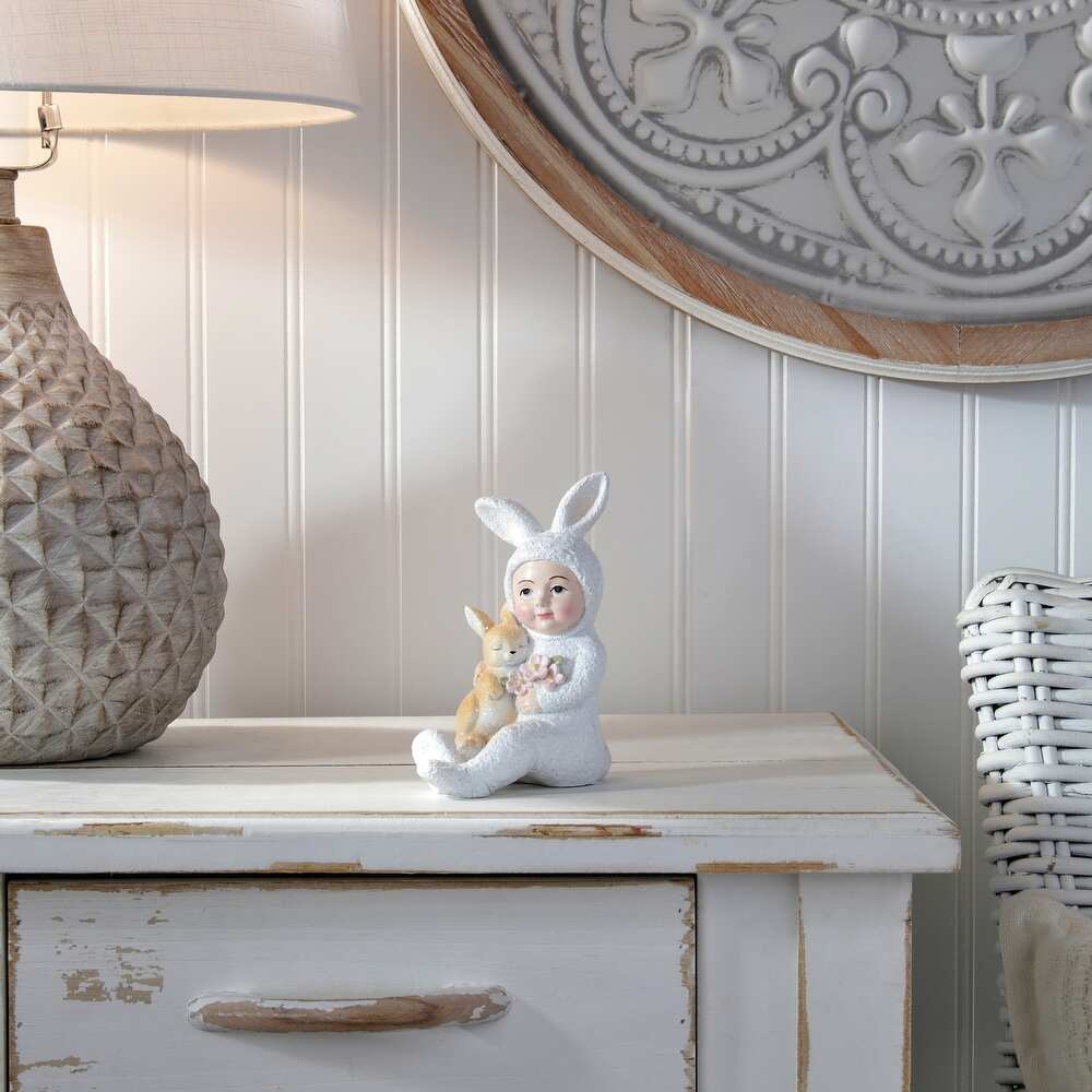 4.5" Resin Vintage Easter Child with Bunny
