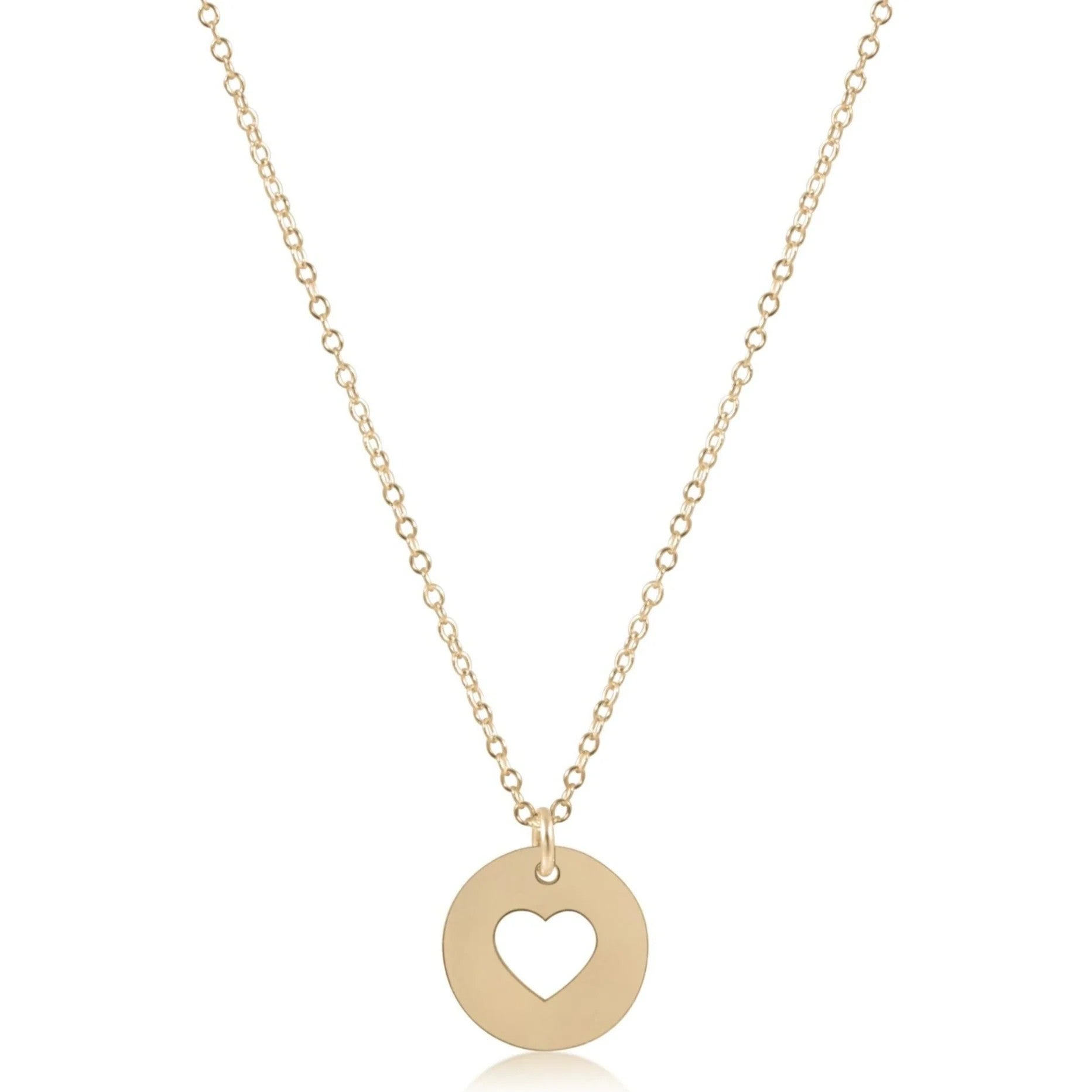 Gold-filled necklace with a 16-inch chain featuring a 10mm love disc pendant.