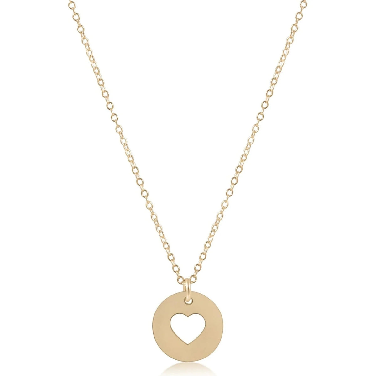 Gold-filled necklace with a 16-inch chain featuring a 10mm love disc pendant.
