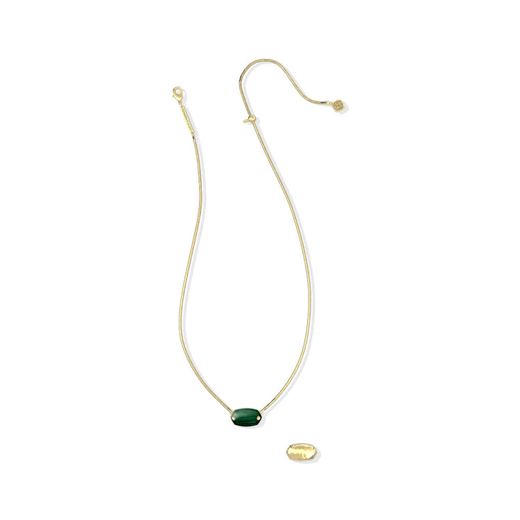 Elisa Riveted Short Pendant Necklace with a green stone and gold chain, showing reversible back.