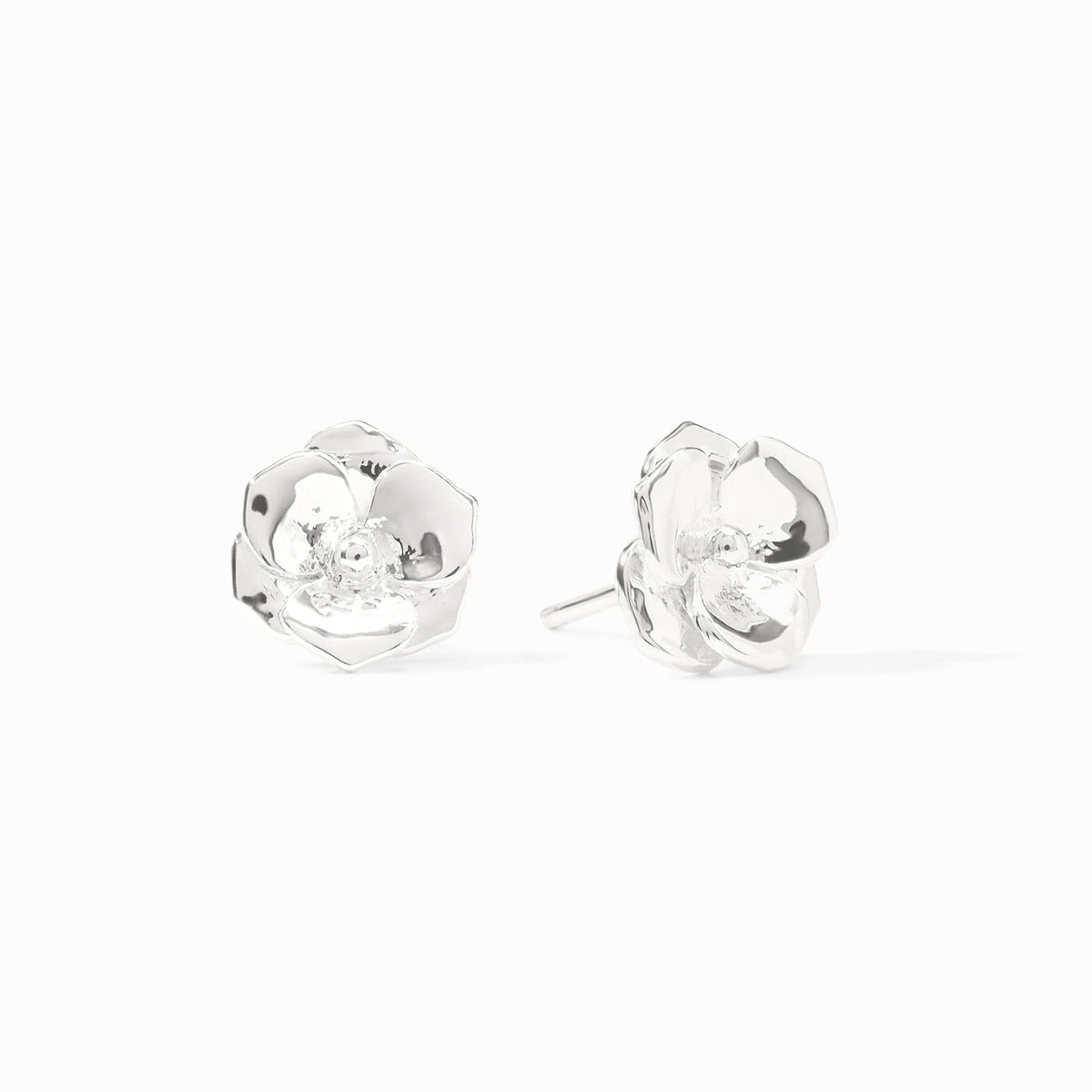 Julie Vos Bloom Stud earrings in pure silver plate with a floral bloom silhouette.