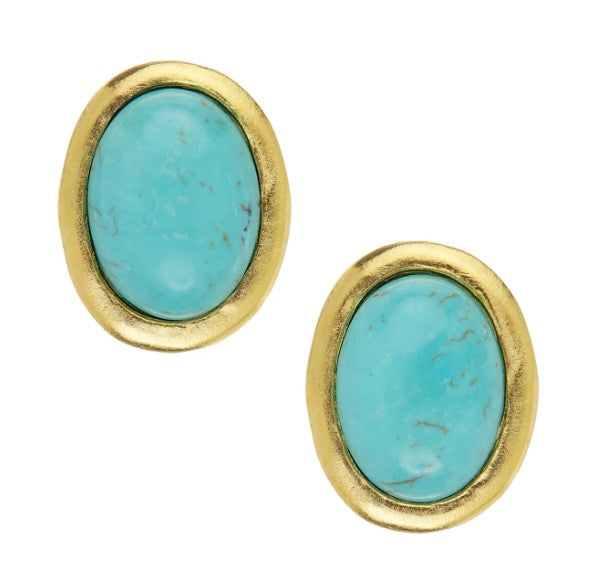 Caroline Studs earring with a richly-colored genuine stone cabochon in triple-plated 24K gold.