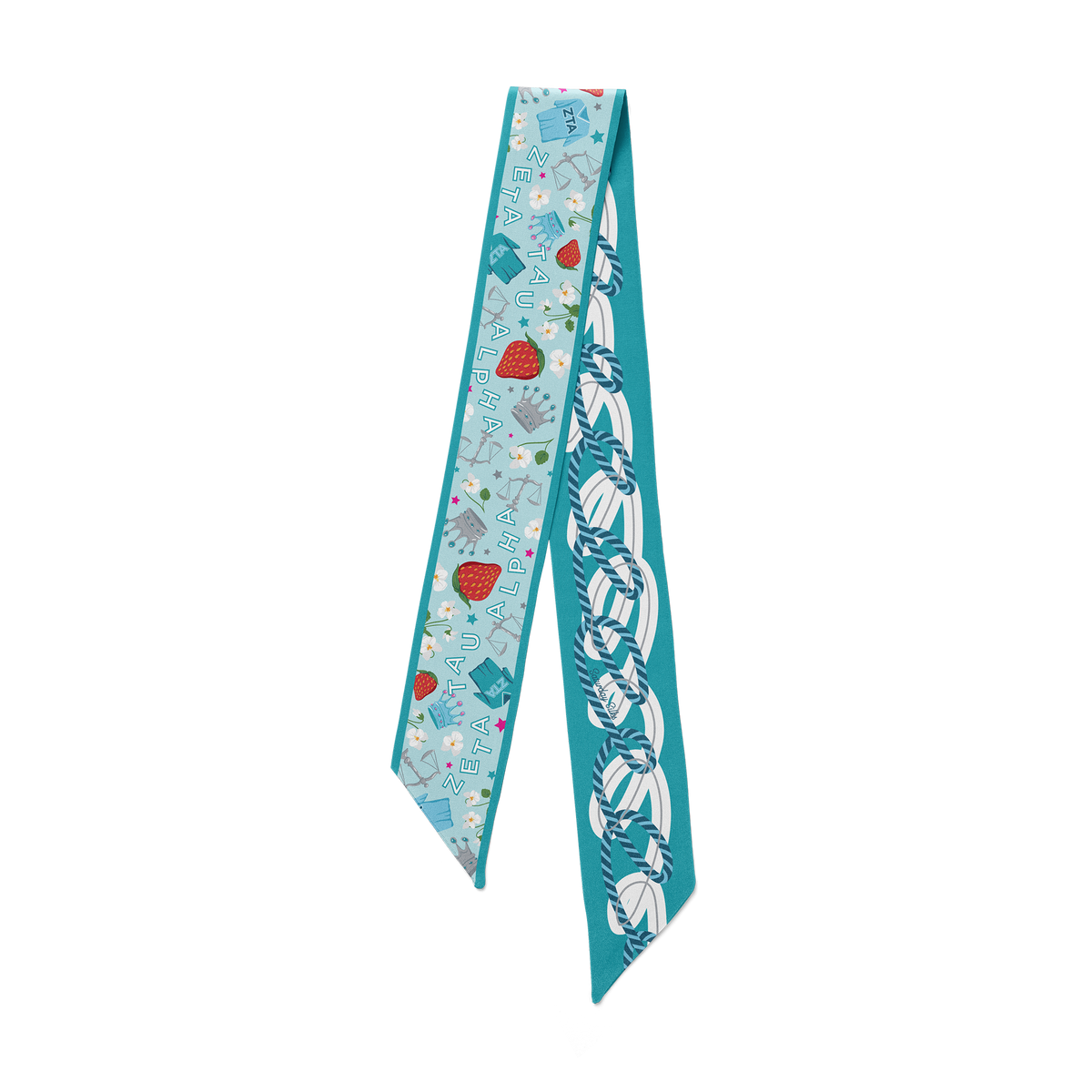 Skinny silk twill scarf in taupe alpha with a subtle pattern.