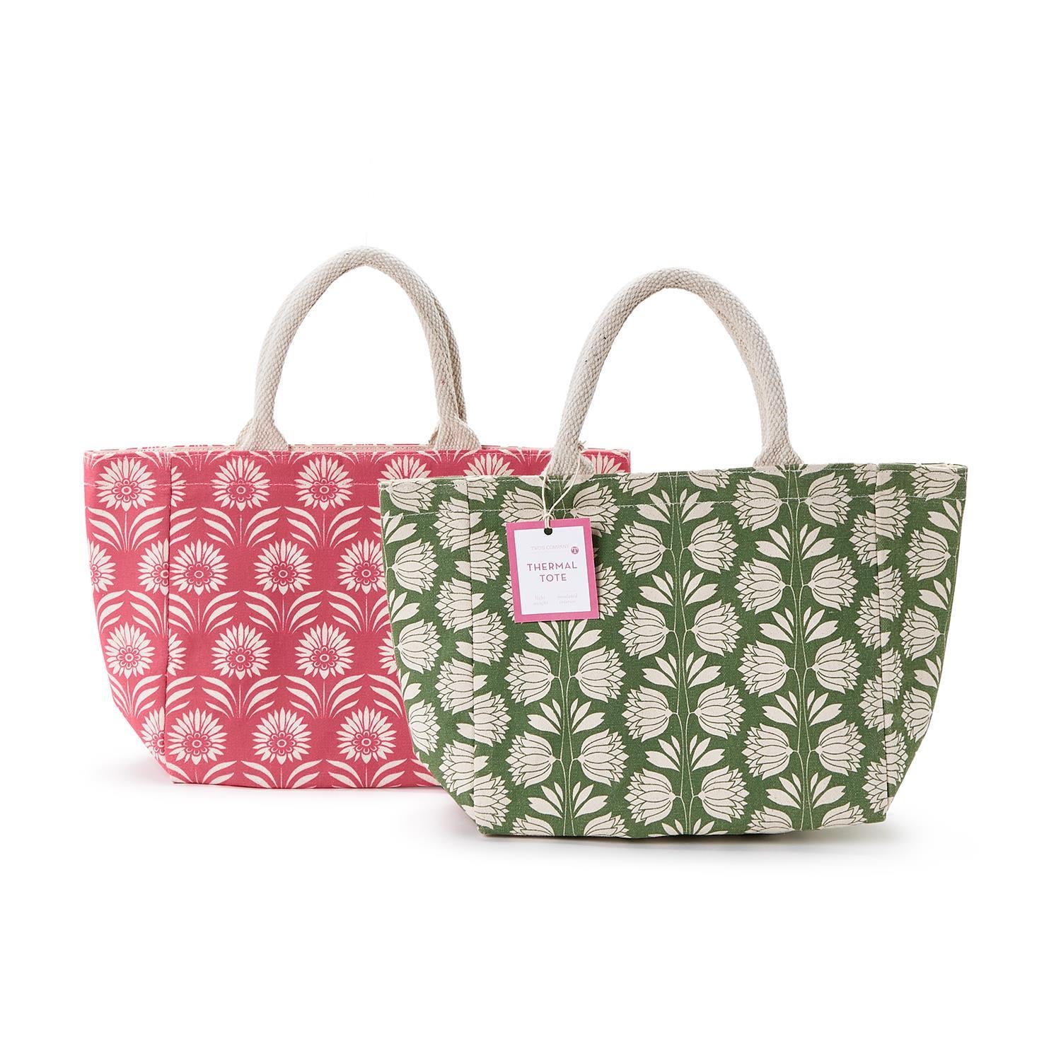 Cotton lunch tote bag with palm deco print featuring a Velcro closure.