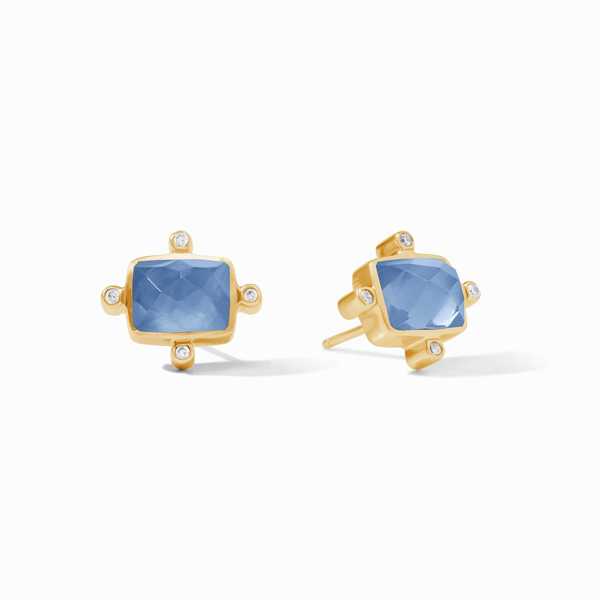 Clara Stud Gold earring featuring a mother-of-pearl center with cubic zirconia accents on a gold post.