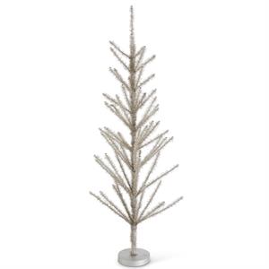 Pewter tinsel tree with beaded tips on MDF stand