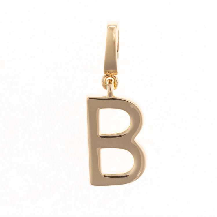 18k gold plated letter B initial charm with a clasp for a necklace.