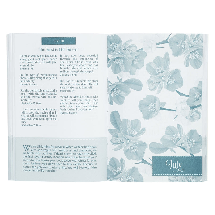 Softcover pocket Bible devotional in a neutral tone with compact dimensions.