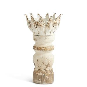 Distressed Whitewashed & Gold Wood Candleholders With Metal