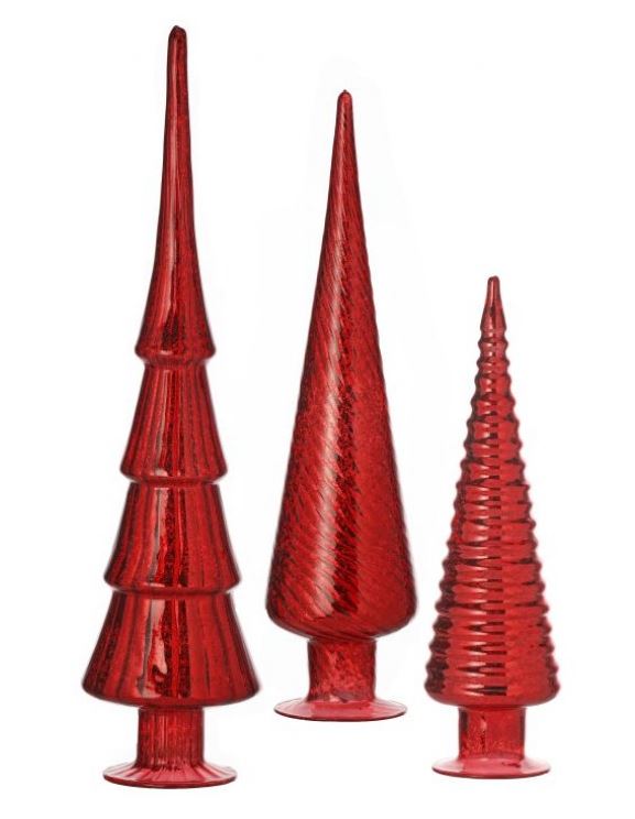 Mercury glass tree with silver reflective finish and classic pine branch silhouette.