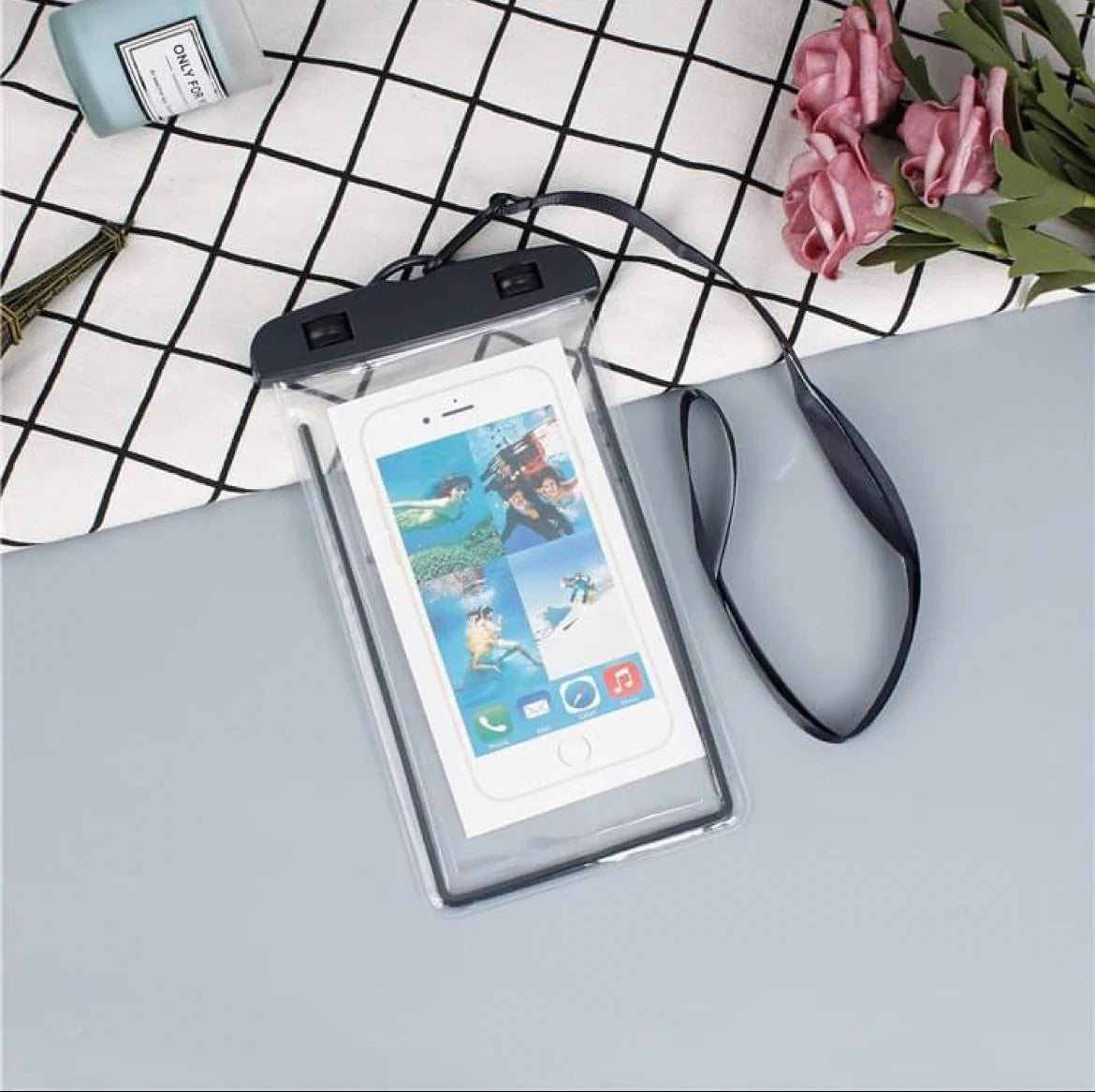 Transparent waterproof phone dry pouch with lanyard strap