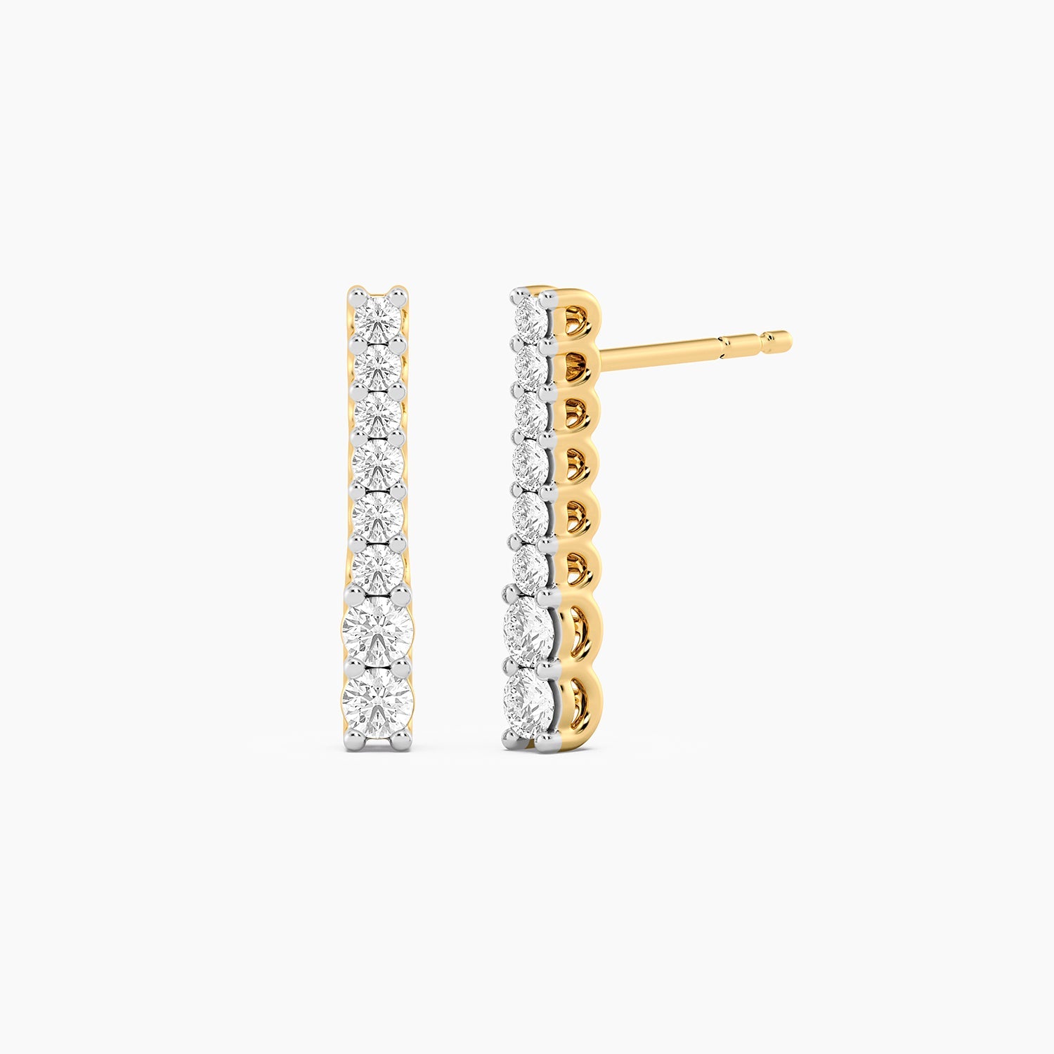 Lab-grown diamond stud earrings in gold finish with a round brilliant cut silhouette.