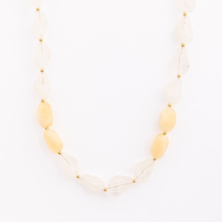 Cami Necklace featuring irregular white and yellow stone beads separated by small gold spacers.