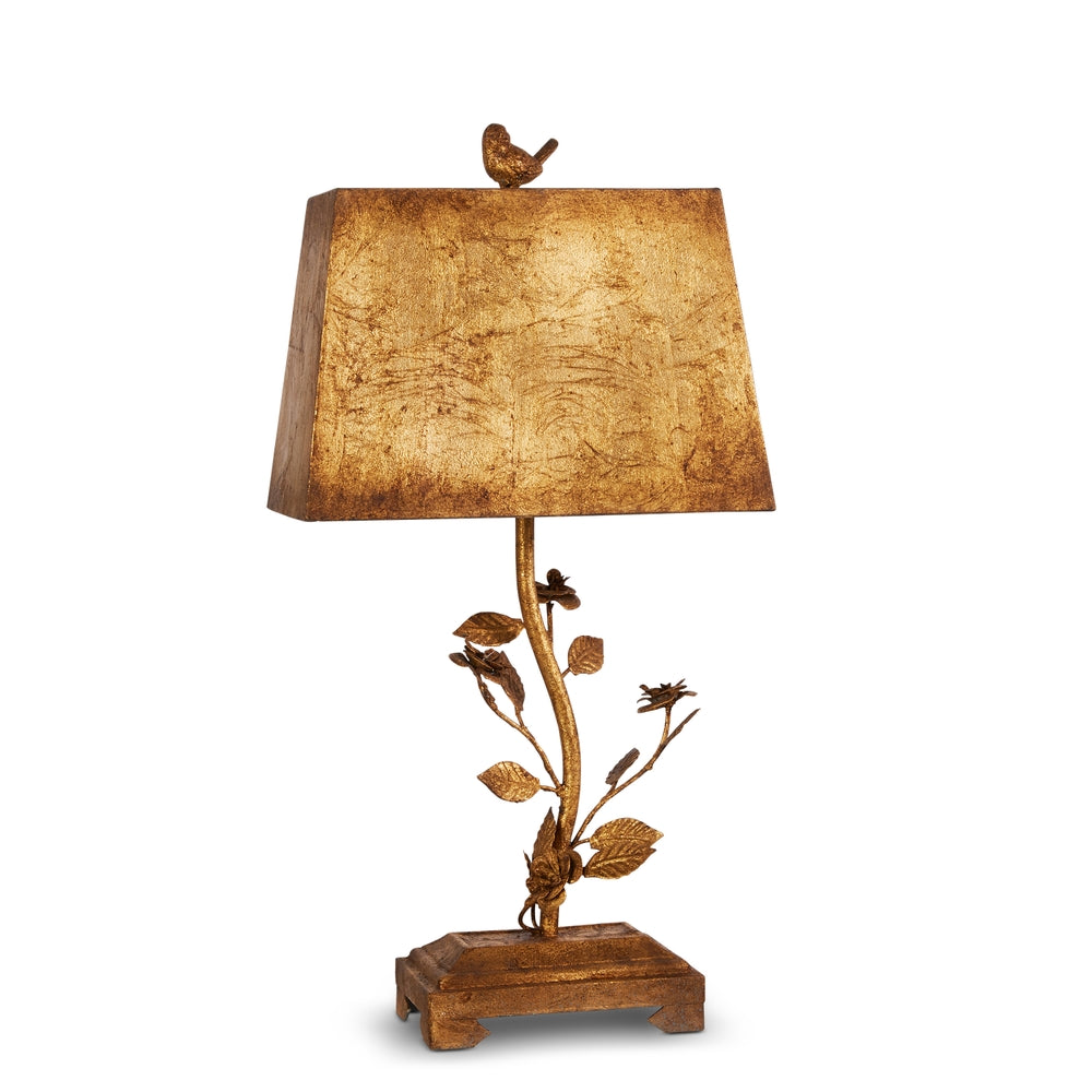Distressed gold bird-shaped lamp with shade made of iron